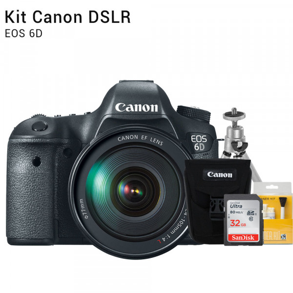 Canon 6D com Lente 24-105mm USM | Brindes: Bolsa, Cartão 32GB, Mini Tripé e Kit Limpeza