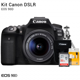 Canon 90D com Lente 18-55mm | Brindes: Bolsa, Cartão 32GB, Mini Tripé e Kit Limpeza